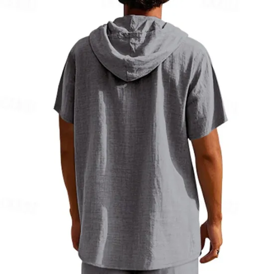 OUKU Men's T Shirt Henley Shirt Tee Short Sleeve Shirt Short Sleeve Hooded Summer Spring Plain Fashion Designer Basic Buttons Vacation Street Going out Black White Yellow Top Tee for Men