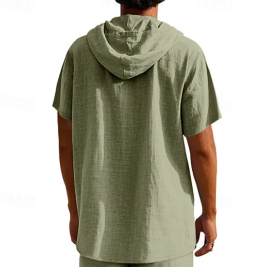 OUKU Men's T Shirt Henley Shirt Tee Short Sleeve Shirt Short Sleeve Hooded Summer Spring Plain Fashion Designer Basic Buttons Vacation Street Going out Black White Yellow Top Tee for Men
