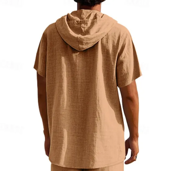 OUKU Men's T Shirt Henley Shirt Tee Short Sleeve Shirt Short Sleeve Hooded Summer Spring Plain Fashion Designer Basic Buttons Vacation Street Going out Black White Yellow Top Tee for Men