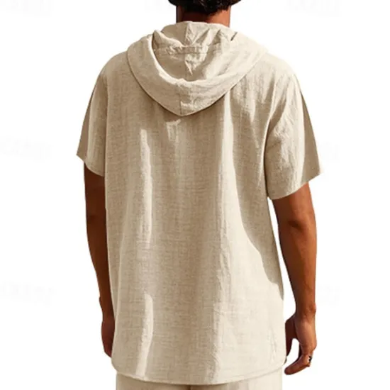 OUKU Men's T Shirt Henley Shirt Tee Short Sleeve Shirt Short Sleeve Hooded Summer Spring Plain Fashion Designer Basic Buttons Vacation Street Going out Black White Yellow Top Tee for Men