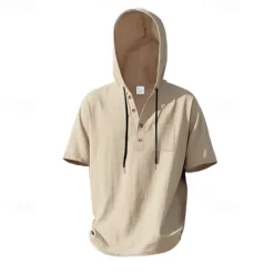 OUKU Men's T Shirt Henley Shirt Tee Short Sleeve Shirt Short Sleeve Hooded Summer Spring Plain Fashion Designer Basic Buttons Vacation Street Going out Black White Yellow Top Tee for Men