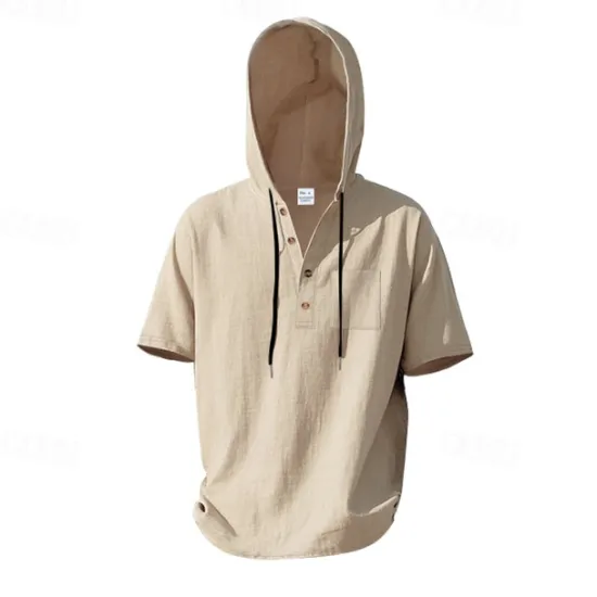 OUKU Men's T Shirt Henley Shirt Tee Short Sleeve Shirt Short Sleeve Hooded Summer Spring Plain Fashion Designer Basic Buttons Vacation Street Going out Black White Yellow Top Tee for Men
