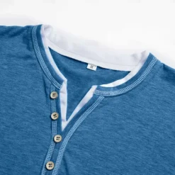 Clearance OUKU Men's T Shirt Henley Shirt Tee Top Short Sleeves Plain Fashion Designer Basic Fake two piece Henley Vacation Street Going out Summer Light Blue Black Green Henley T-Shirt
