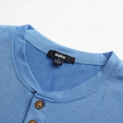 Sale OUKU Men's T Shirt Henley Shirt Tee Top Short Sleeves Plain Fashion Designer Basic Vintage Style Henley Vacation Street Going out Summer Blue Brown Dark Blue Henley T-Shirt