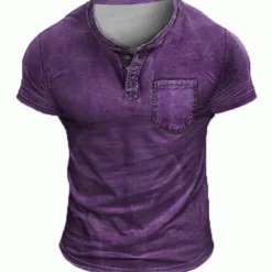 Sale OUKU Men's T Shirt Henley Shirt Tee Top Short Sleeves Plain Fashion Designer Basic Vintage Style Henley Vacation Street Going out Summer Blue Brown Dark Blue Henley T-Shirt