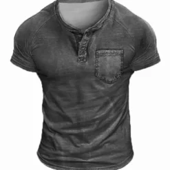 Sale OUKU Men's T Shirt Henley Shirt Tee Top Short Sleeves Plain Fashion Designer Basic Vintage Style Henley Vacation Street Going out Summer Blue Brown Dark Blue Henley T-Shirt
