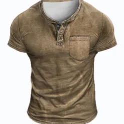 Sale OUKU Men's T Shirt Henley Shirt Tee Top Short Sleeves Plain Fashion Designer Basic Vintage Style Henley Vacation Street Going out Summer Blue Brown Dark Blue Henley T-Shirt