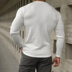 Sale OUKU Men's T Shirt Henley Shirt Tee Top Long Sleeve Shirt Long Sleeve Plain Fashion Designer Basic Classic Henley Vacation Street Going out Spring & Fall Black White Navy Blue Henley T-Shirt