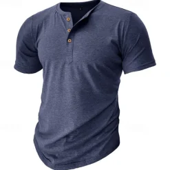 Sale OUKU Men's T Shirt Henley Shirt Tee Top Short Sleeve Plain Fashion Designer Basic Button Up Henley Vacation Street Going out Spring & Summer Black White Light Green Henley T-Shirt