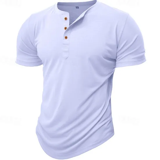 Sale OUKU Men's T Shirt Henley Shirt Tee Top Short Sleeve Plain Fashion Designer Basic Button Up Henley Vacation Street Going out Spring & Summer Black White Light Green Henley T-Shirt