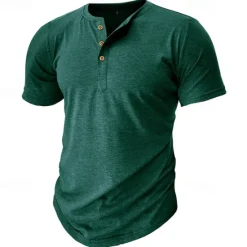 Sale OUKU Men's T Shirt Henley Shirt Tee Top Short Sleeve Plain Fashion Designer Basic Button Up Henley Vacation Street Going out Spring & Summer Black White Light Green Henley T-Shirt