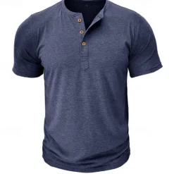 Sale OUKU Men's T Shirt Henley Shirt Tee Top Short Sleeve Plain Fashion Designer Basic Button Up Henley Vacation Street Going out Spring & Summer Black White Light Green Henley T-Shirt