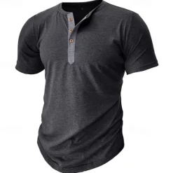 Sale OUKU Men's T Shirt Henley Shirt Tee Top Short Sleeve Plain Fashion Designer Basic Button Up Henley Vacation Street Going out Spring & Summer Black White Light Green Henley T-Shirt