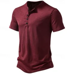 Outlet OUKU Men's T Shirt Henley Shirt Tee Top Short Sleeves Plain Designer Basic Modern Contemporary Buttons Henley Vacation Street Going out Summer Army Green Black White Henley T-Shirt