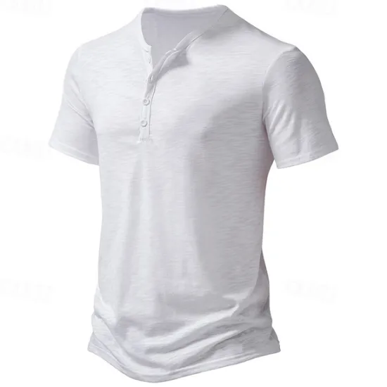 Outlet OUKU Men's T Shirt Henley Shirt Tee Top Short Sleeves Plain Designer Basic Modern Contemporary Buttons Henley Vacation Street Going out Summer Army Green Black White Henley T-Shirt