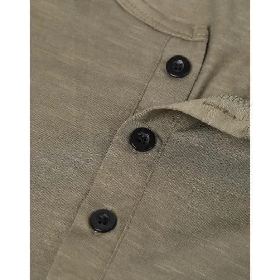 Outlet OUKU Men's T Shirt Henley Shirt Tee Top Short Sleeves Plain Designer Basic Modern Contemporary Buttons Henley Vacation Street Going out Summer Army Green Black White Henley T-Shirt
