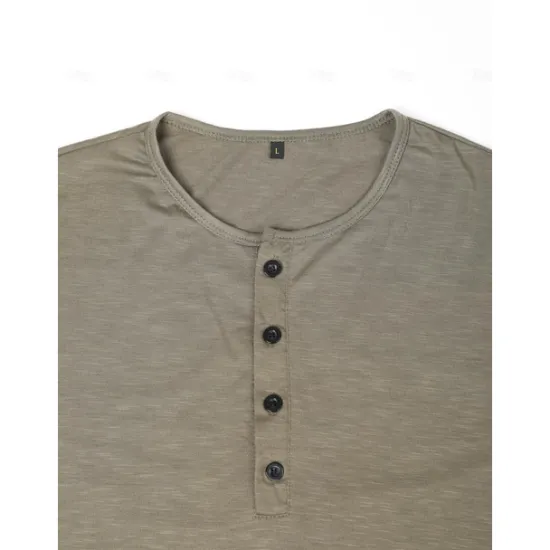 Outlet OUKU Men's T Shirt Henley Shirt Tee Top Short Sleeves Plain Designer Basic Modern Contemporary Buttons Henley Vacation Street Going out Summer Army Green Black White Henley T-Shirt