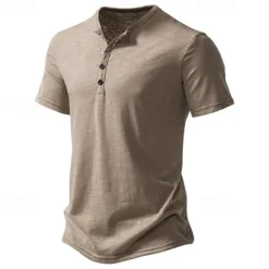 Outlet OUKU Men's T Shirt Henley Shirt Tee Top Short Sleeves Plain Designer Basic Modern Contemporary Buttons Henley Vacation Street Going out Summer Army Green Black White Henley T-Shirt