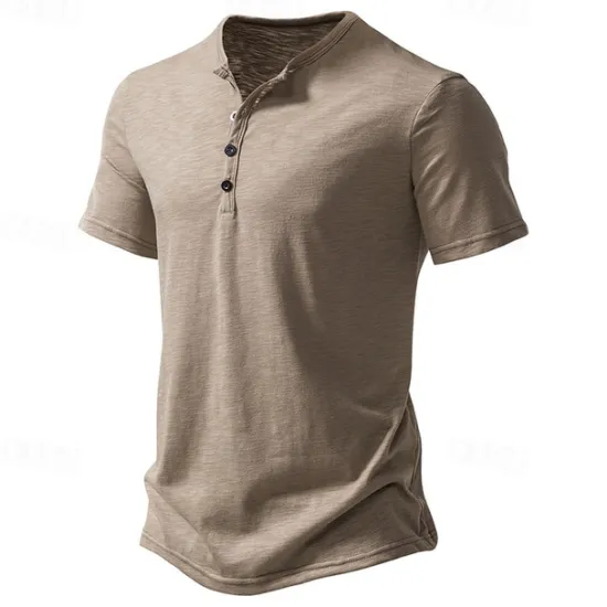 Outlet OUKU Men's T Shirt Henley Shirt Tee Top Short Sleeves Plain Designer Basic Modern Contemporary Buttons Henley Vacation Street Going out Summer Army Green Black White Henley T-Shirt