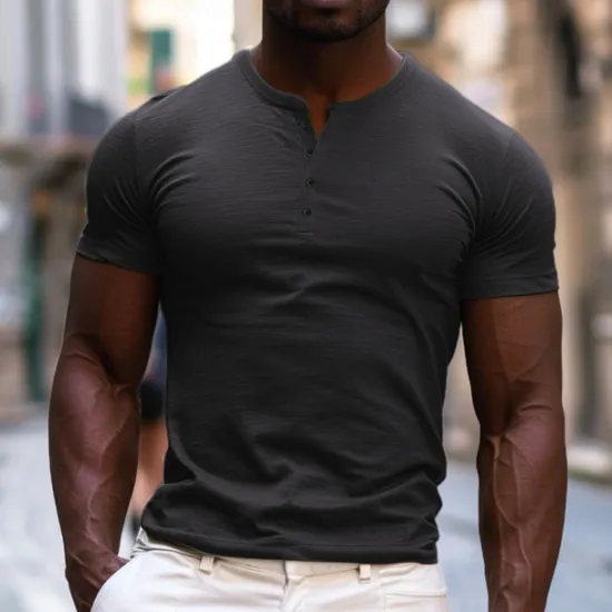 Outlet OUKU Men's T Shirt Henley Shirt Tee Top Short Sleeves Plain Designer Basic Modern Contemporary Buttons Henley Vacation Street Going out Summer Army Green Black White Henley T-Shirt