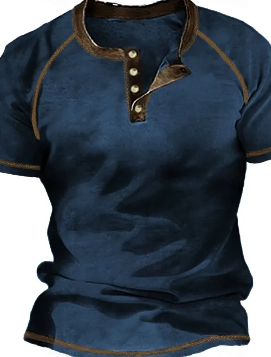Clearance OUKU Men's T Shirt Henley Shirt Cool Shirt Short Sleeves Plain Designer Basic Modern Contemporary Vintage Style Henley Vacation Street Going out Summer Wine Black Navy Blue Henley T-Shirt