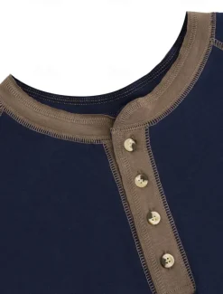 Clearance OUKU Men's T Shirt Henley Shirt Cool Shirt Short Sleeves Plain Designer Basic Modern Contemporary Vintage Style Henley Vacation Street Going out Summer Wine Black Navy Blue Henley T-Shirt