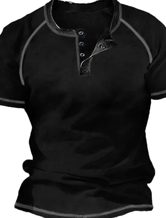 Clearance OUKU Men's T Shirt Henley Shirt Cool Shirt Short Sleeves Plain Designer Basic Modern Contemporary Vintage Style Henley Vacation Street Going out Summer Wine Black Navy Blue Henley T-Shirt
