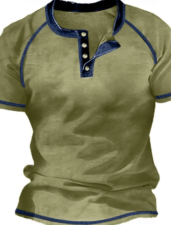 Clearance OUKU Men's T Shirt Henley Shirt Cool Shirt Short Sleeves Plain Designer Basic Modern Contemporary Vintage Style Henley Vacation Street Going out Summer Wine Black Navy Blue Henley T-Shirt