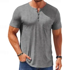 OUKU Men's T Shirt Henley Shirt Tee Short Sleeve Shirt Short Sleeve Henley Summer Color Block Fashion Designer Basic Buttons Vacation Street Going out Black White Blue Top Tee for Men