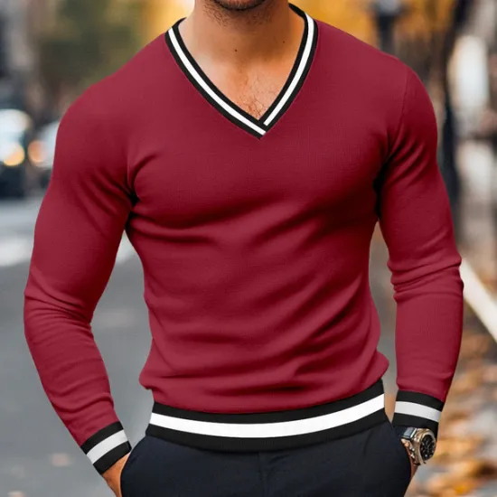 Best OUKU Men's T Shirt Knit Tee Long Sleeve V Neck Winter Spring & Fall Solid Color Knitwear V Neck Casual Daily Black White Yellow Top Tee for Men