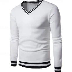Best OUKU Men's T Shirt Knit Tee Long Sleeve V Neck Winter Spring & Fall Solid Color Knitwear V Neck Casual Daily Black White Yellow Top Tee for Men