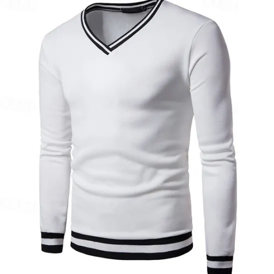 Best OUKU Men's T Shirt Knit Tee Long Sleeve V Neck Winter Spring & Fall Solid Color Knitwear V Neck Casual Daily Black White Yellow Top Tee for Men