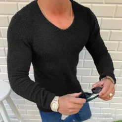 Outlet OUKU Men's T Shirt Long Sleeve Shirt Long Sleeve V Neck Spring, Fall, Winter, Summer Plain Casual Slim Fit Holiday Outdoor Casual Sports Black White Top Tee for Men