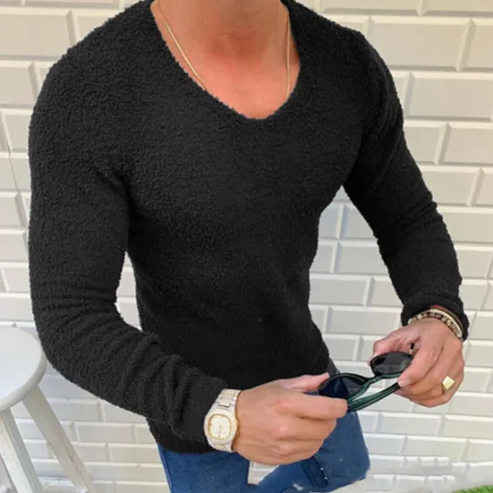 Outlet OUKU Men's T Shirt Long Sleeve Shirt Long Sleeve V Neck Spring, Fall, Winter, Summer Plain Casual Slim Fit Holiday Outdoor Casual Sports Black White Top Tee for Men