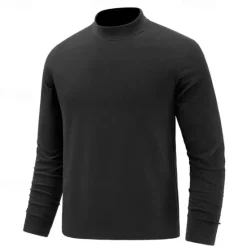 Outlet OUKU Men's T Shirt Long Sleeve Standing Collar Spring Winter Spring & Fall Solid Color Casual Daily Leisure Casual / Sporty Quick Dry Athleisure Casual Daily Black Red Brown Top Tee for Men