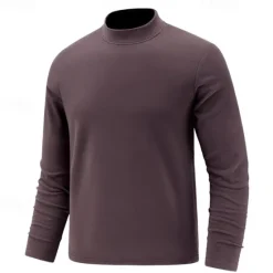 Outlet OUKU Men's T Shirt Long Sleeve Standing Collar Spring Winter Spring & Fall Solid Color Casual Daily Leisure Casual / Sporty Quick Dry Athleisure Casual Daily Black Red Brown Top Tee for Men