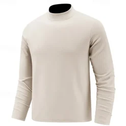 Outlet OUKU Men's T Shirt Long Sleeve Standing Collar Spring Winter Spring & Fall Solid Color Casual Daily Leisure Casual / Sporty Quick Dry Athleisure Casual Daily Black Red Brown Top Tee for Men