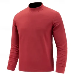 Outlet OUKU Men's T Shirt Long Sleeve Standing Collar Spring Winter Spring & Fall Solid Color Casual Daily Leisure Casual / Sporty Quick Dry Athleisure Casual Daily Black Red Brown Top Tee for Men
