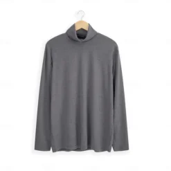 Hot OUKU Men's T Shirt Long Sleeve Shirt Mock Turtleneck Long Sleeve Rolled collar Spring & Fall Plain Fashion Designer Casual Street Sports Holiday Black White Green Top Tee for Men