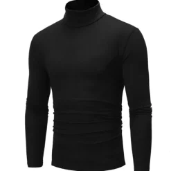 Online OUKU Men's T Shirt Long Sleeve Shirt Mock Turtleneck Long Sleeve Rolled collar Plain Vintage Essential Street Black White Navy Blue Top Tee for Men