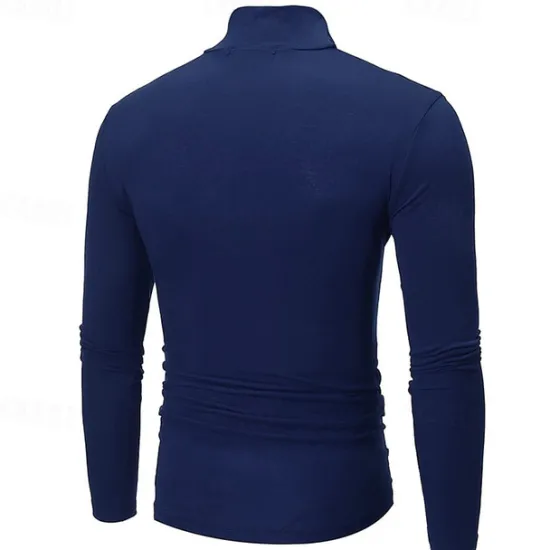 Online OUKU Men's T Shirt Long Sleeve Shirt Mock Turtleneck Long Sleeve Rolled collar Plain Vintage Essential Street Black White Navy Blue Top Tee for Men