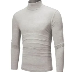 Online OUKU Men's T Shirt Long Sleeve Shirt Mock Turtleneck Long Sleeve Rolled collar Plain Vintage Essential Street Black White Navy Blue Top Tee for Men