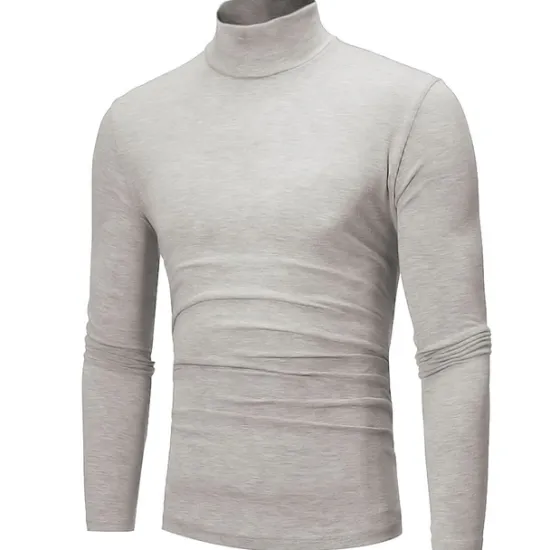 Online OUKU Men's T Shirt Long Sleeve Shirt Mock Turtleneck Long Sleeve Rolled collar Plain Vintage Essential Street Black White Navy Blue Top Tee for Men