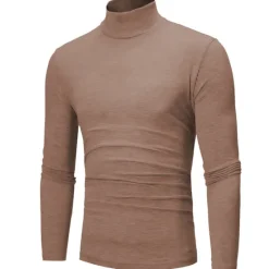 Online OUKU Men's T Shirt Long Sleeve Shirt Mock Turtleneck Long Sleeve Rolled collar Plain Vintage Essential Street Black White Navy Blue Top Tee for Men