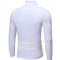Online OUKU Men's T Shirt Long Sleeve Shirt Mock Turtleneck Long Sleeve Rolled collar Plain Vintage Essential Street Black White Navy Blue Top Tee for Men