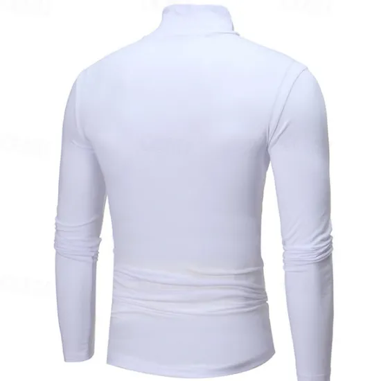 Online OUKU Men's T Shirt Long Sleeve Shirt Mock Turtleneck Long Sleeve Rolled collar Plain Vintage Essential Street Black White Navy Blue Top Tee for Men