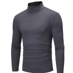 Online OUKU Men's T Shirt Long Sleeve Shirt Mock Turtleneck Long Sleeve Rolled collar Plain Vintage Essential Street Black White Navy Blue Top Tee for Men