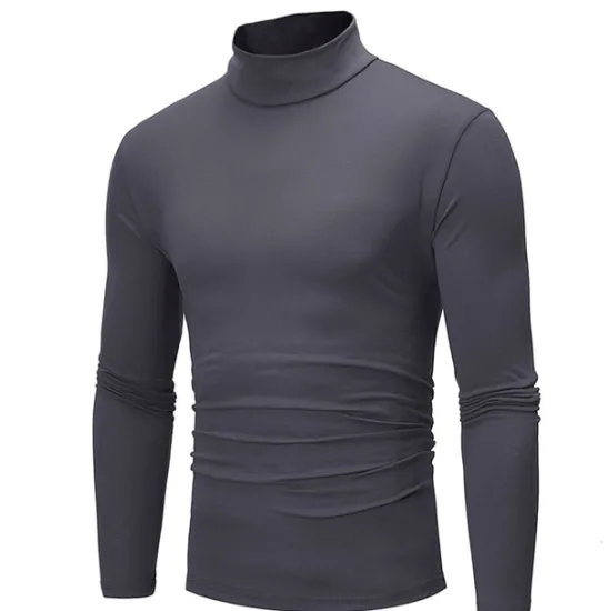 Online OUKU Men's T Shirt Long Sleeve Shirt Mock Turtleneck Long Sleeve Rolled collar Plain Vintage Essential Street Black White Navy Blue Top Tee for Men