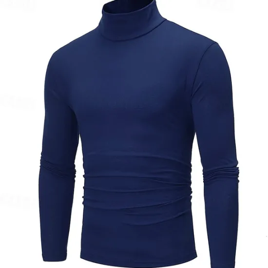 Online OUKU Men's T Shirt Long Sleeve Shirt Mock Turtleneck Long Sleeve Rolled collar Plain Vintage Essential Street Black White Navy Blue Top Tee for Men