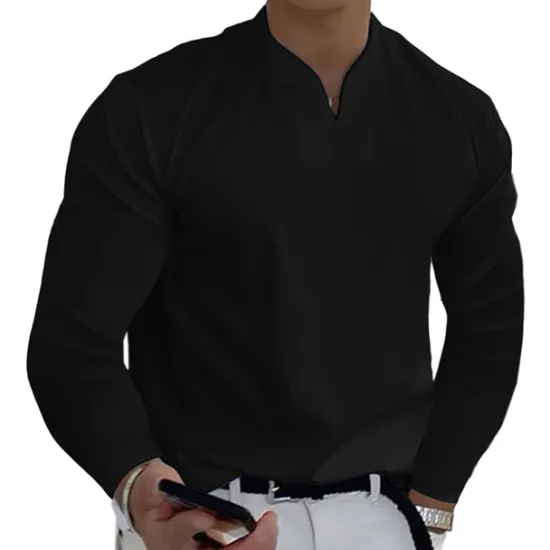 Outlet OUKU Men's T Shirt Long Sleeve Shirt Long Sleeve V Neck Spring & Fall Plain Fashion Designer Casual Street Sports Holiday Black White Gray Top Tee for Men